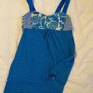 Lululemon Run Back On Track Tank Top Blue Laceoflage Polar Cream. EUC.